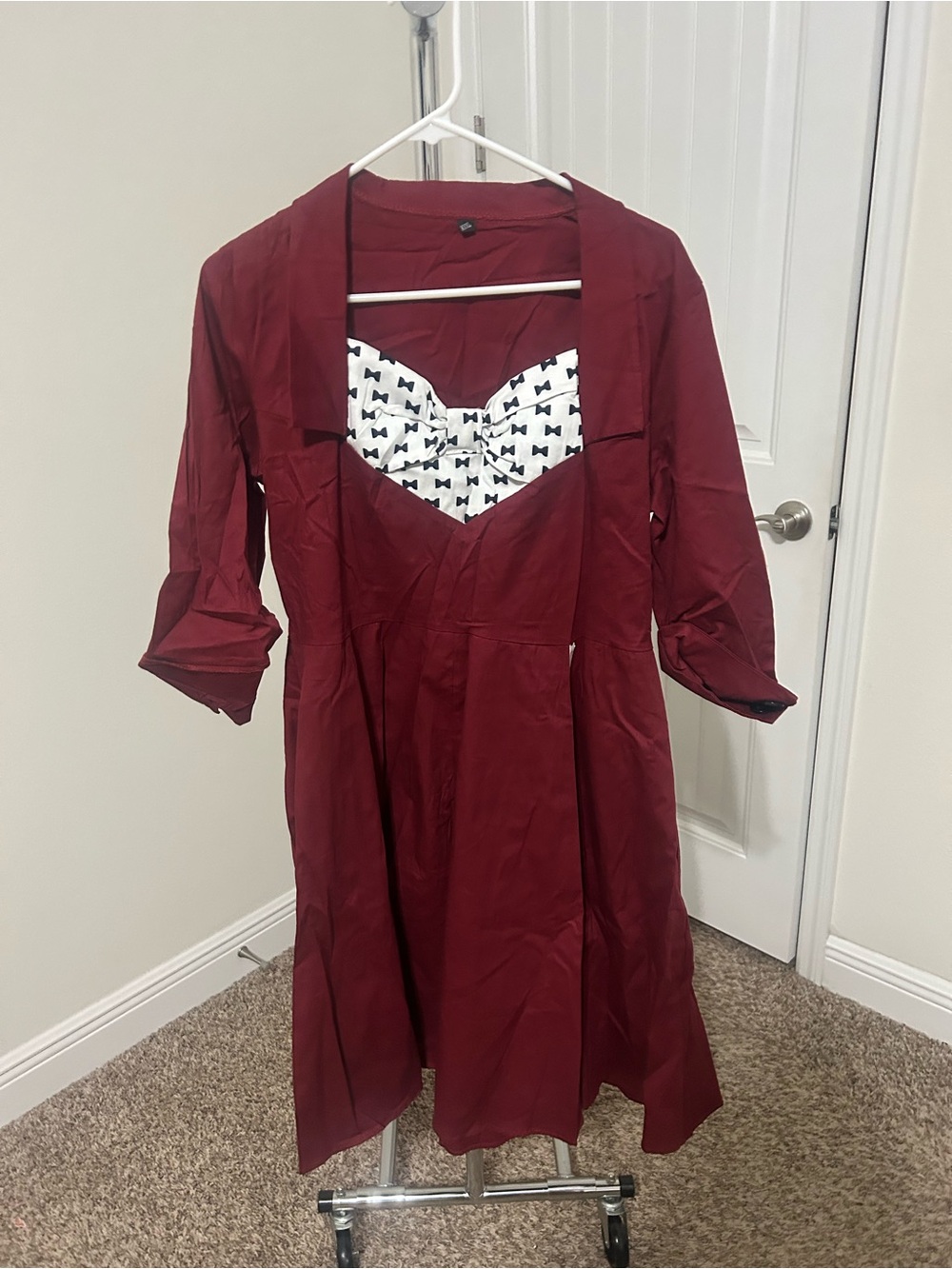 Women's Burgundy Fit & Flare Dress with Bowprint Bodice